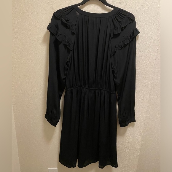 Ba&Sh Black Long Sleeve Ruffle Detail Split Neck Crossover Mini Dress Size L - Picture 7 of 10